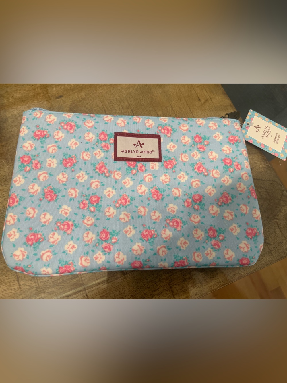 Ashlyn Anne Blue pink Floral cosmetic Makeup Case bag